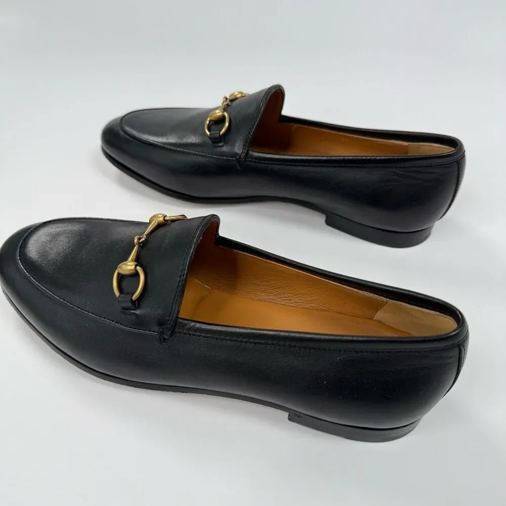 GUCCI Calfskin Womens Jordaan Loafers Size 37 Black